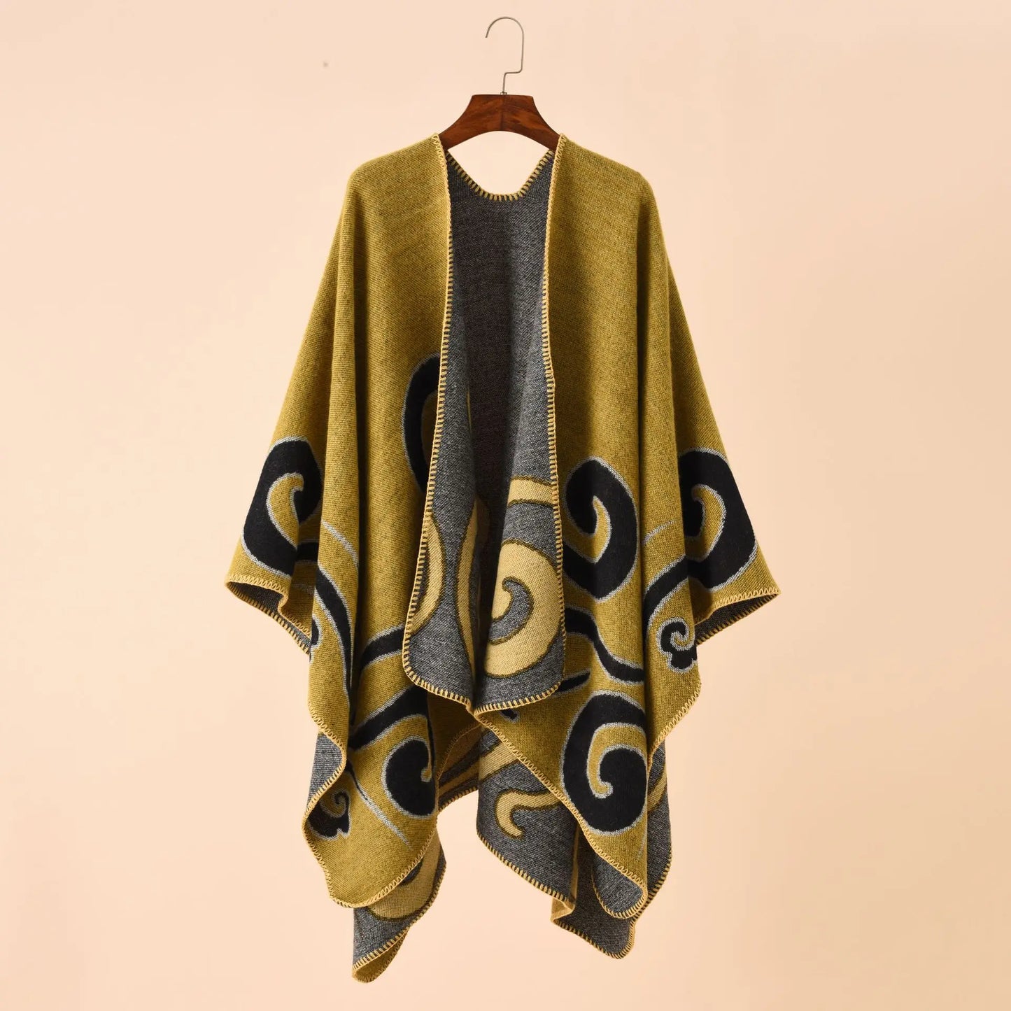 Ethnic Bohemian Geometric Shape Plus Size Imitation Cashmere Split Shawl Cloak Infinity Scarf