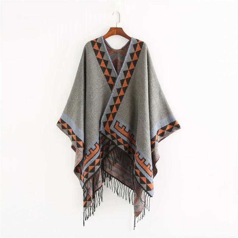 Indian Style Geometric Tassel Cashmere Shawl Coat Women's Scarf Autumn And Winter Warm Shawl Scarf