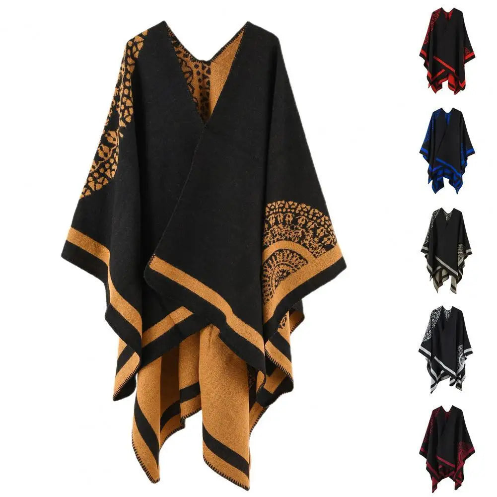 Women Poncho Thermal Patchwork Soft Touching Women Cape Coat Imitated