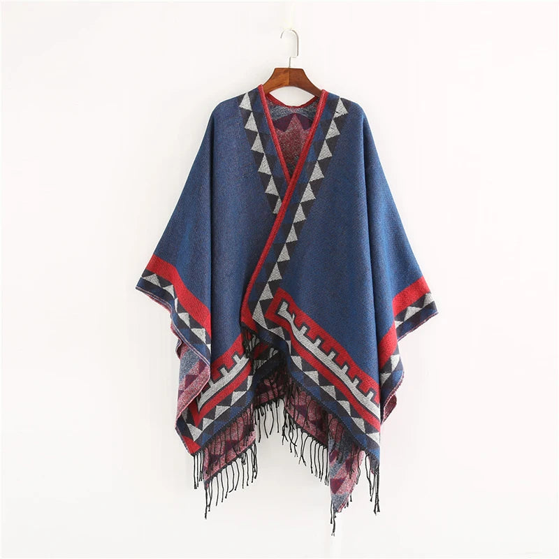 Indian Style Geometric Tassel Cashmere Shawl Coat Women's Scarf Autumn And Winter Warm Shawl Scarf