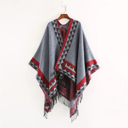 Indian Style Geometric Tassel Cashmere Shawl Coat Women's Scarf Autumn And Winter Warm Shawl Scarf