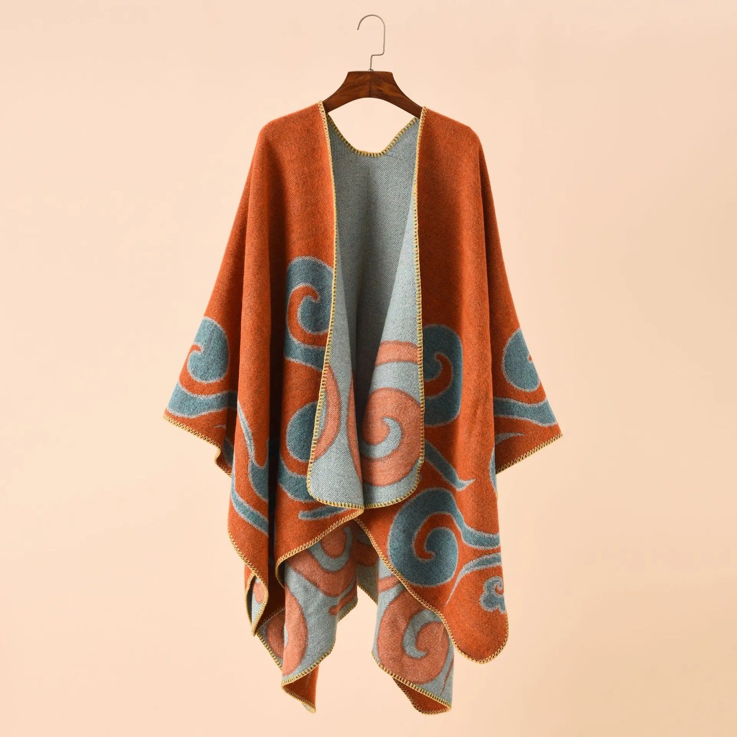 Ethnic Bohemian Geometric Shape Plus Size Imitation Cashmere Split Shawl Cloak Infinity Scarf