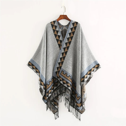 Indian Style Geometric Tassel Cashmere Shawl Coat Women's Scarf Autumn And Winter Warm Shawl Scarf