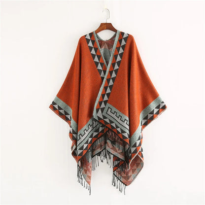 Indian Style Geometric Tassel Cashmere Shawl Coat Women's Scarf Autumn And Winter Warm Shawl Scarf