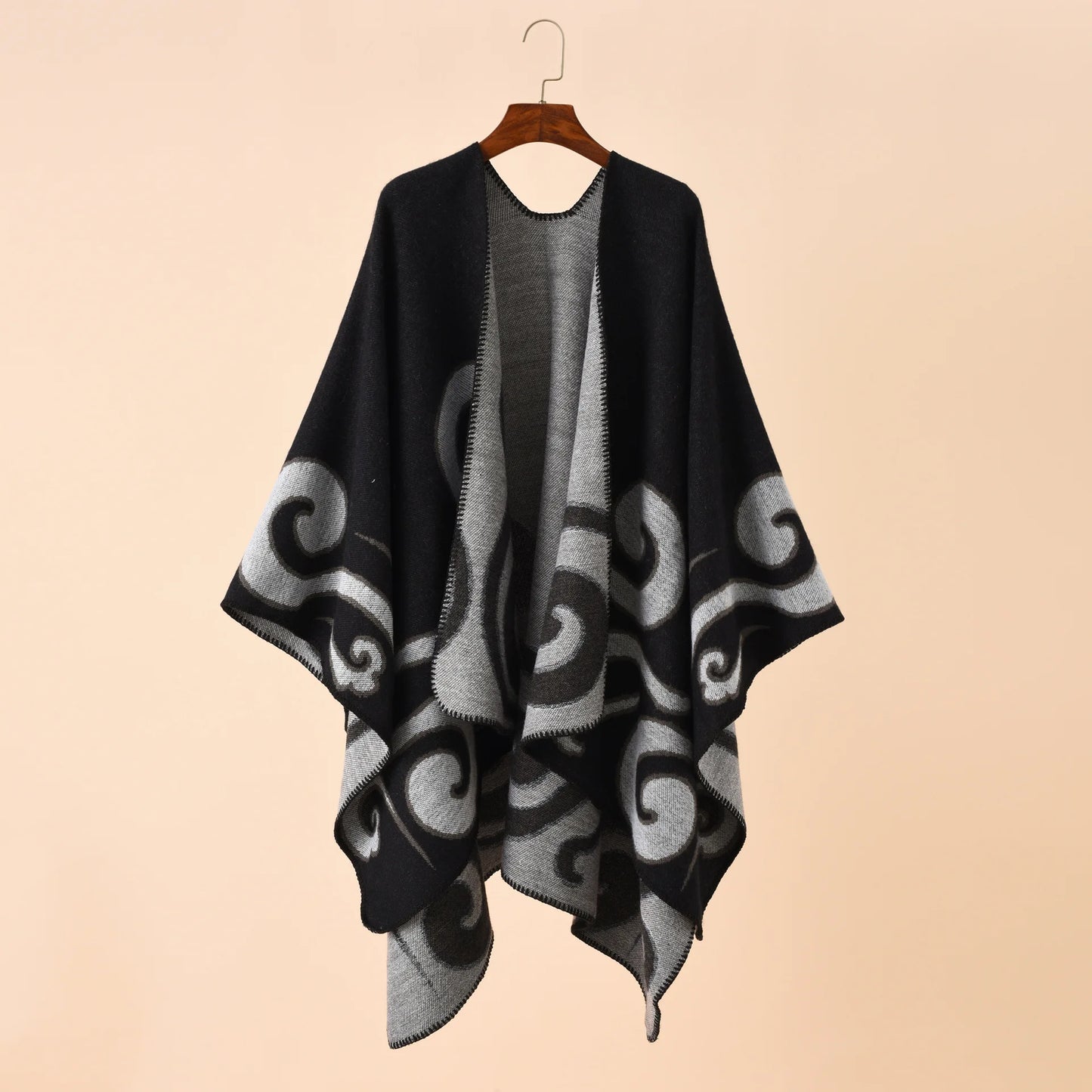 Ethnic Bohemian Geometric Shape Plus Size Imitation Cashmere Split Shawl Cloak Infinity Scarf