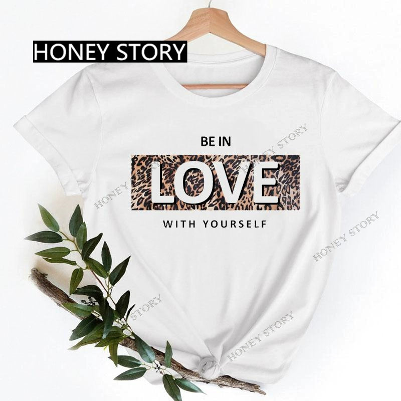 Love Heart Printing Fashion Short Sleeve Women T-shirt