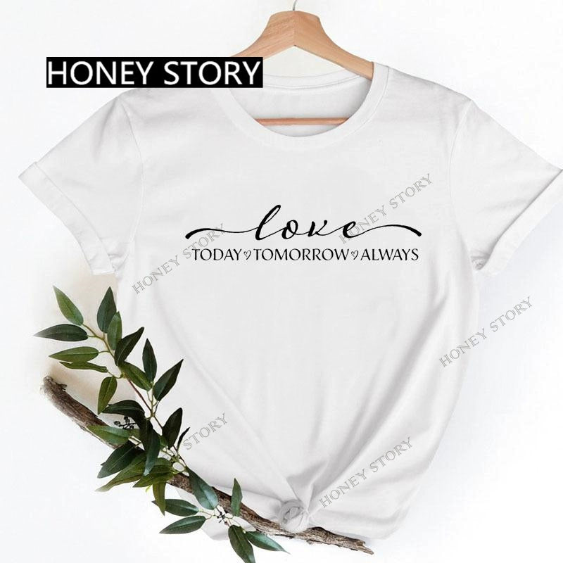 Love Heart Printing Fashion Short Sleeve Women T-shirt