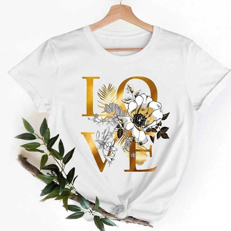 Love Heart Printing Fashion Short Sleeve Women T-shirt