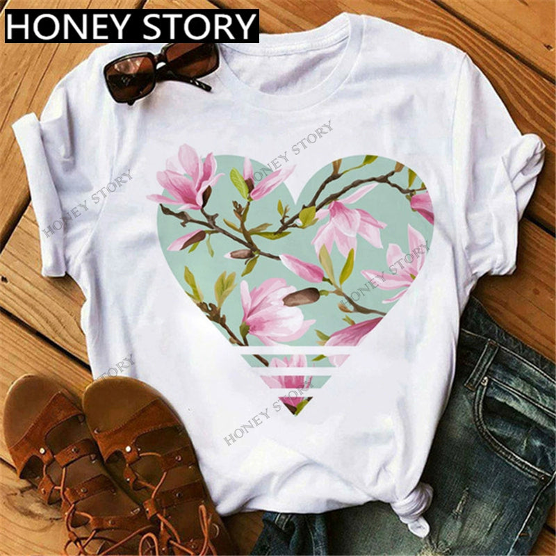 Love Summer Oil Painting Heart Printing Women's All-Match Notes