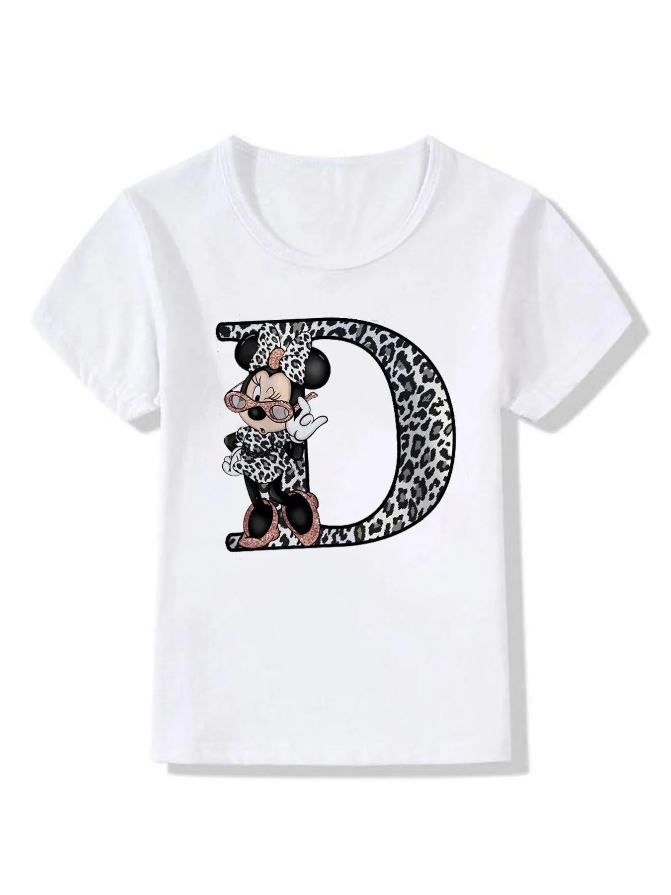 T-shirt Disney Mickey Mouse Minnie Leopard Blouse Letter Women Tops White Short Sleeve Shirt Aesthetic clothing