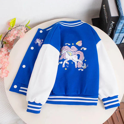 Kids Girls' Baseball Jacket Unicorn Active Button School Coat Outerwear