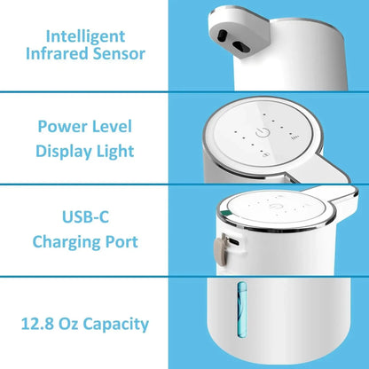 Touchless Foaming Automatic Soap Dispenser  380ml USB Rechargeable Electric 4 Level Adjustable Foam Soap Dispenser