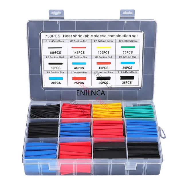 127-750pcs Heat-shrink Tubing Thermoresistant Tube Heat Shrink Wrapping Kit Electrical Connection