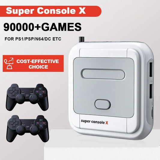 Kinhank Super Console X 64GB, Retro Game Console Built-in 90,000+ Games, Video Game Console Systems for 1080P/720P Output, Compatible with PS1/PSP/MAME/ATARI, WIFI/LAN, 2 Wireless Controllers