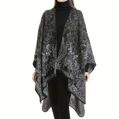 Imitation Cashmere Shawl Print Warm Long Shawl Casual Blanket Open Front Poncho Cape Oversized Cardigan Wrap