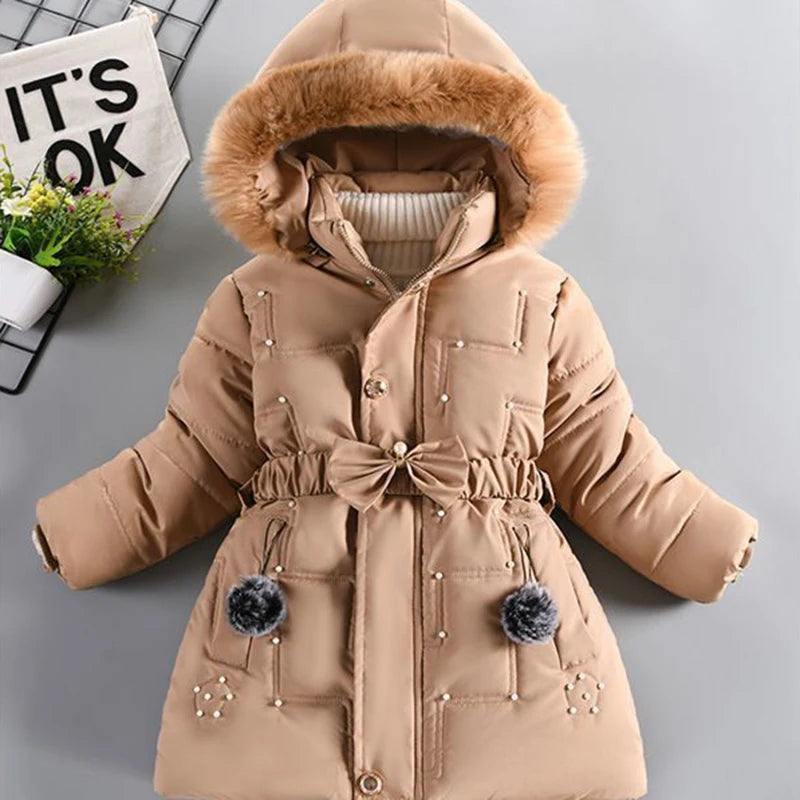 4-12 Years Winter Girls Jacket Fur Collar Warm Princess Coat