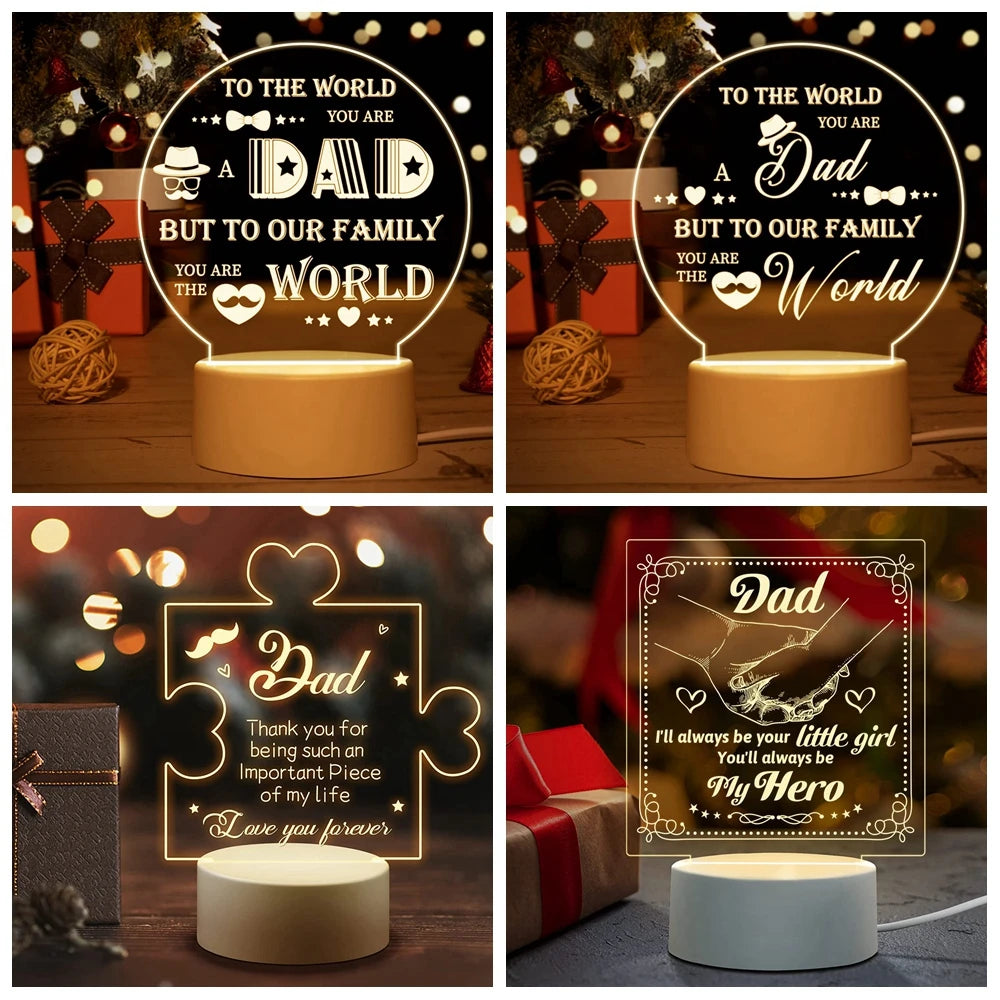 Father's Day Gifts for Dad Night Light, Dad Birthday Gift from Daughter Son, Dad Gifts for Acrylic Engraved Night Lights for Dad