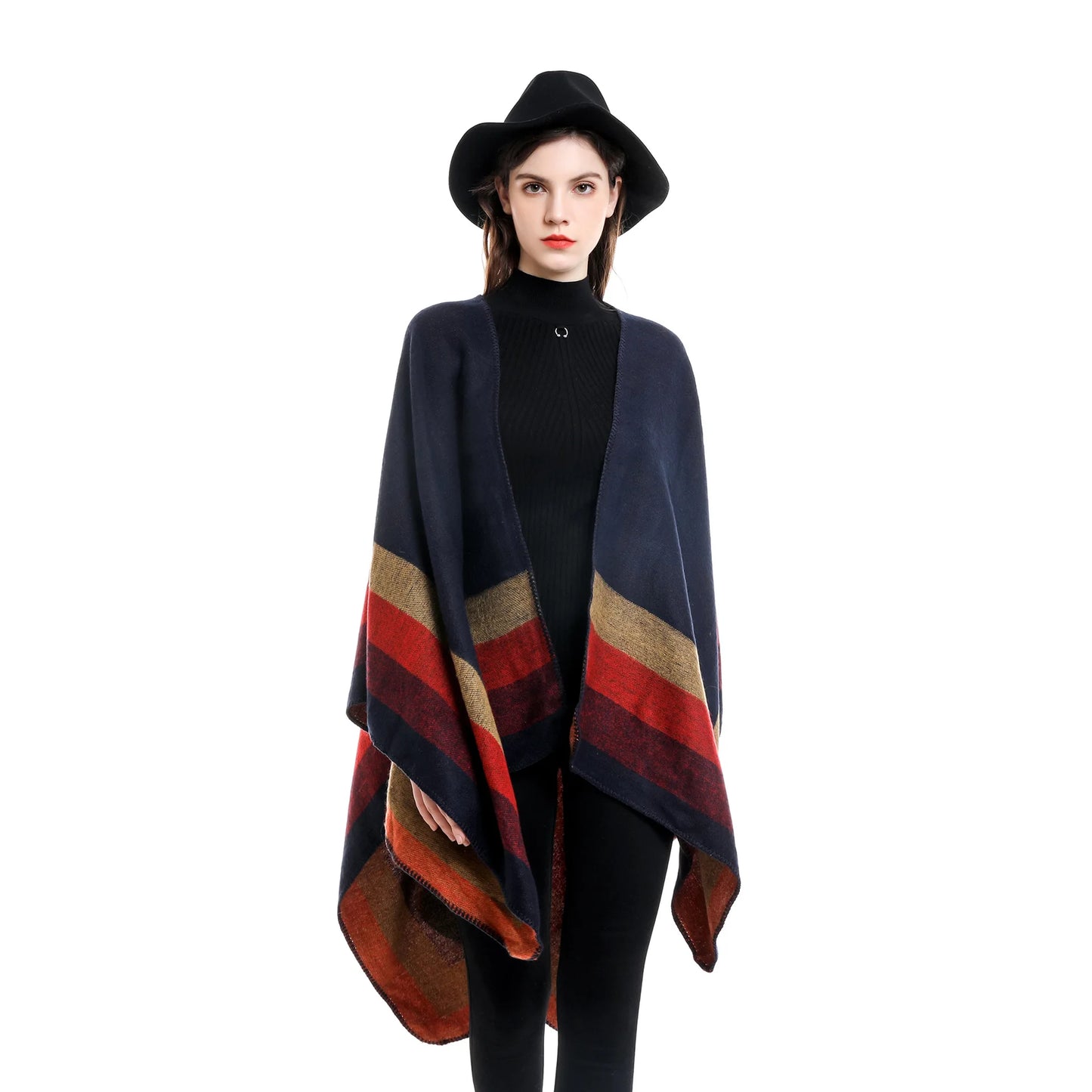 Winter Warm Plaid Ponchos And Capes For Women Oversized Shawls and Wraps Cashmere