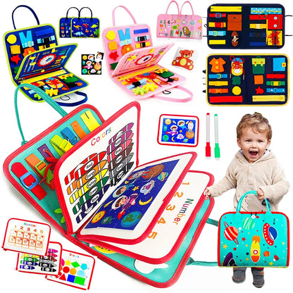 Busy Board Montessori Toys for Toddlers Sensory Toys Gifts for 1 2 3 4 Year Old Boys & Girls Preschool Toddler Activities Educational Travel Toy Learning Basic Dress Skills