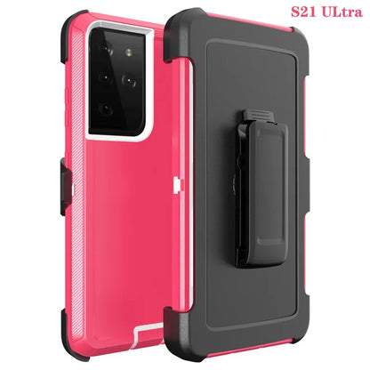 3 IN1 For Samsung Galaxy S22 S21 S20 S23 S24 ULTRA S10 Plus Note 20 10 9 8 Heavy Duty Armor Shockproof + Belt Clip Case Cover