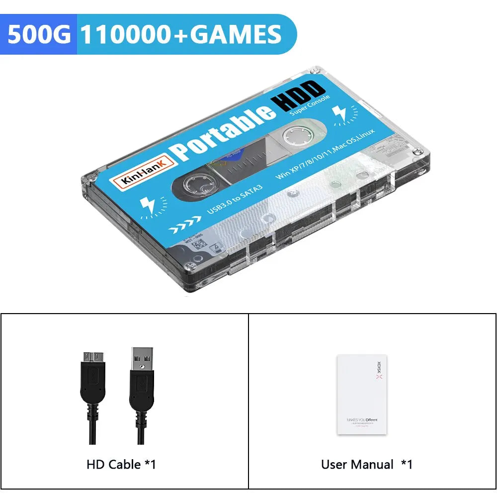 Kinhank 500G HDD Portable Game Drive Built-in 110,000+ Games, Batocera 33 Game System Compatible with 90+ Emulators,Plug and Play,USB3.0,Support for Windows/Laptop/PC/Mac