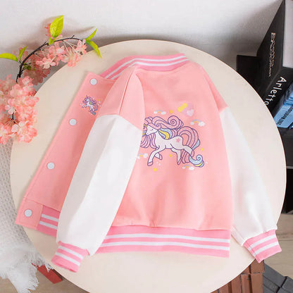 Kids Girls' Baseball Jacket Unicorn Active Button School Coat Outerwear