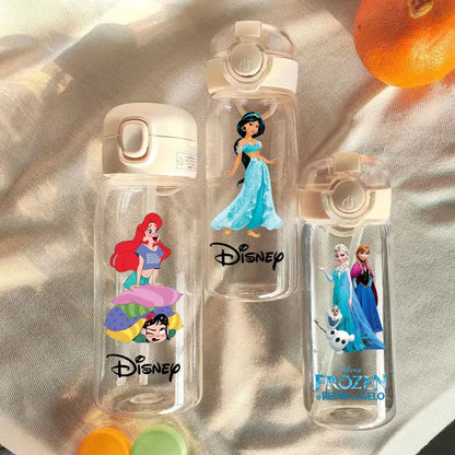 Straw 600/400ML Water Cup Princess Children Portable Plastic Mermaid Frozen Transparent Large Capacity Sport Water Bottle