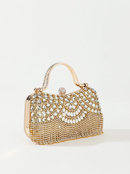 Gorgeous and shiny diamonds rhinestones tassels handle evening bags for party and wedding