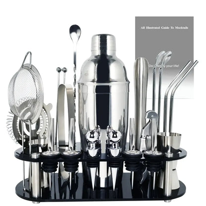 13-22Pcs 750ml 600ml Boston Cocktail Shaker Bar Tool Set Bartender Kit w/ Holder