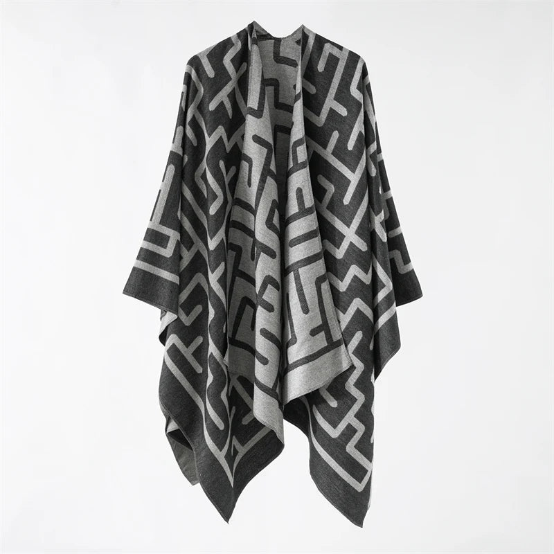 pashmina Luxury Brand Letter Ponchos For Women Winter Warm Thick Oversized Shawls and Wraps Cashmere