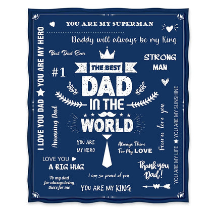 Styleship-Dad Blanket The Best Dad Print Throw Blanket，Soft Cozy Luxury for Father Daddy Papa Pappy Grandpa，Men Gift for Fathers Day Birthday Christmas