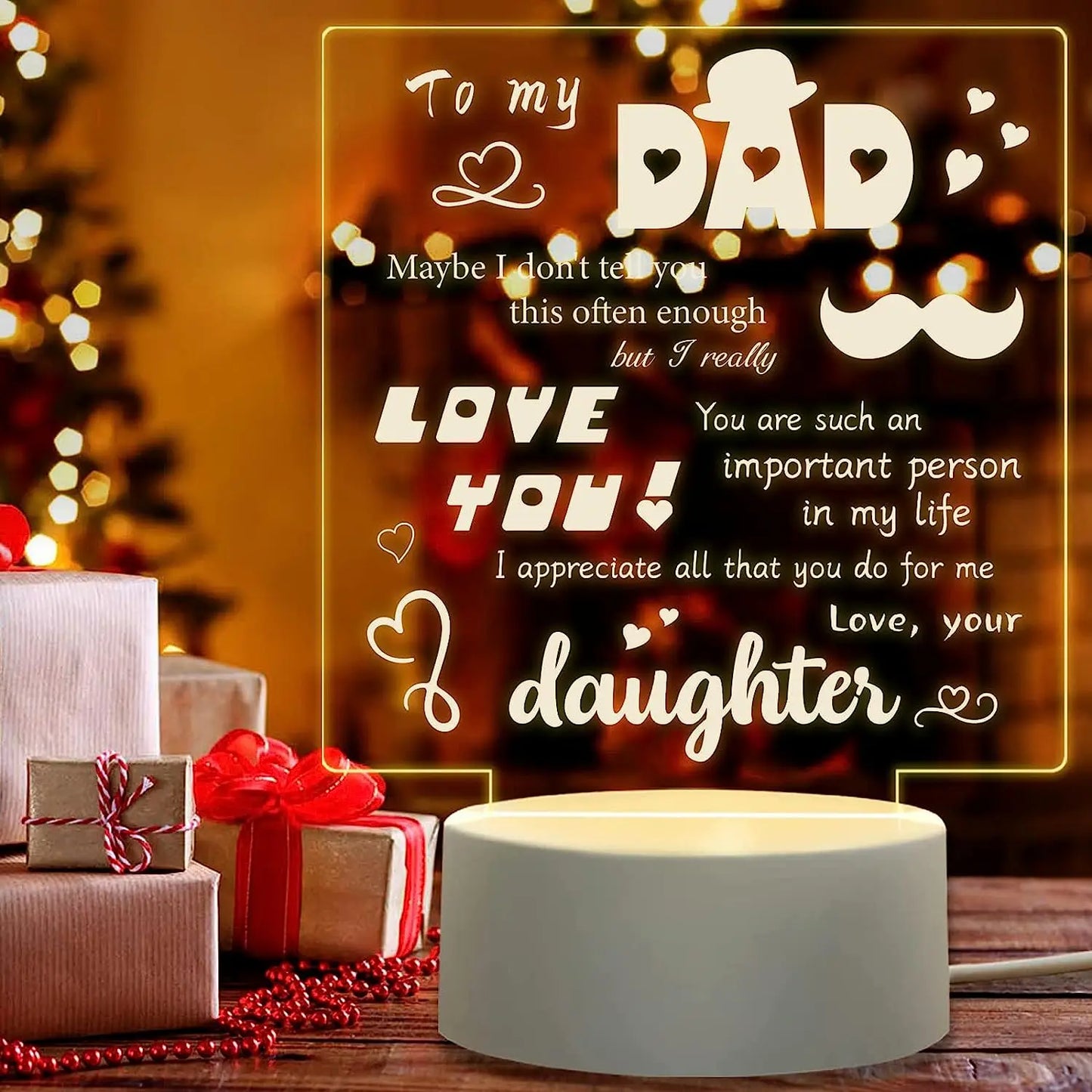 Acrylic Night Light Gift for Dad from Daughter Son, Dad Birthday Gifts Night Light, Acrylic Light Gift for Daddy on Fathers Day, Thanksgiving, Christmas, Birthday