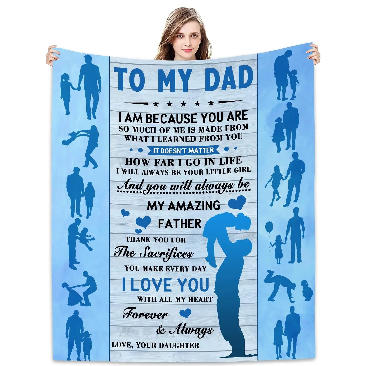 Styleship-Dad Blanket The Best Dad Print Throw Blanket，Soft Cozy Luxury for Father Daddy Papa Pappy Grandpa，Men Gift for Fathers Day Birthday Christmas