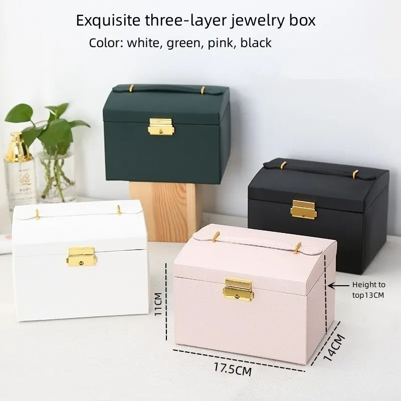 Three Layers Drawer Type Jewelry Earring Leather Box With Lock Box