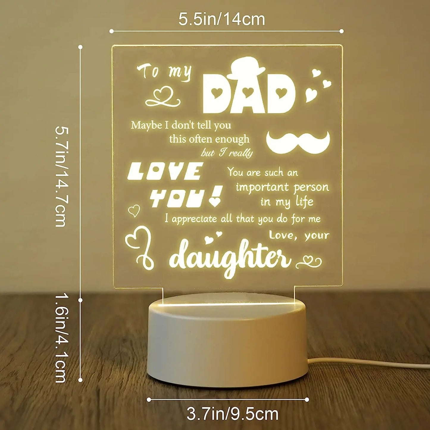 Father's Day Gifts for Dad Night Light, Dad Birthday Gift from Daughter Son, Dad Gifts for Acrylic Engraved Night Lights for Dad