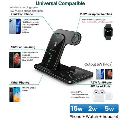 Wireless Charger iPhone Charging Station: 3 in 1 Charger Stand Multiple Devices for Apple-Fast Charging Station