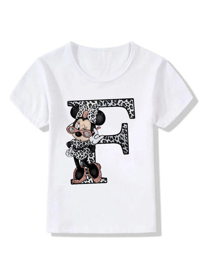 T-shirt Disney Mickey Mouse Minnie Leopard Blouse Letter Women Tops White Short Sleeve Shirt Aesthetic clothing