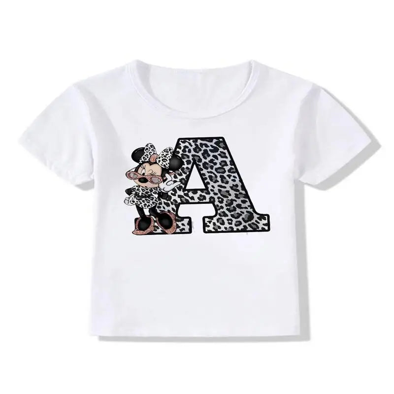 T-shirt Disney Mickey Mouse Minnie Leopard Blouse Letter Women Tops White Short Sleeve Shirt Aesthetic clothing