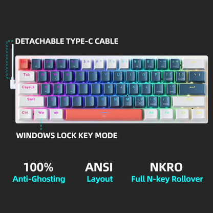 Machenike K500-B61 Mini Mechanical Keybaord 60% Form Factor 61Keys Gaming Keyboard Wired