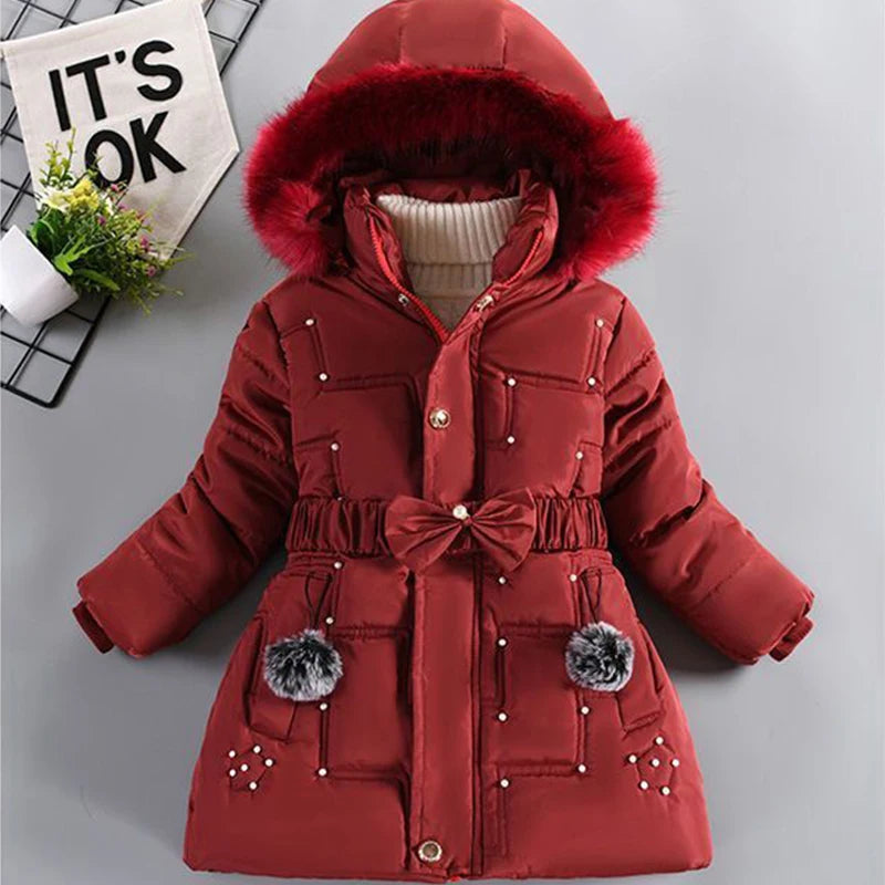 4-12 Years Winter Girls Jacket Fur Collar Warm Princess Coat