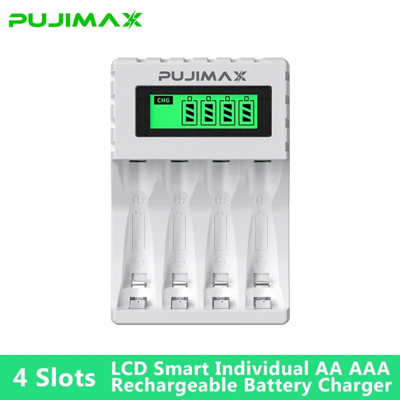 PUJIAMX AA/AAA Rechargeable Battery Charger LCD Display Portable Adapter USB Cable TypeC Batteries Interface Fast Charging Tool