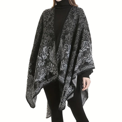 Imitation Cashmere Shawl Print Warm Long Shawl Casual Blanket Open Front Poncho Cape Oversized Cardigan Wrap