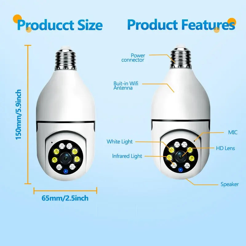 5G/2.4G Wifi E27 Bulb Surveillance Camera Night Vision Full Color Automatic Human Tracking 4X Digital Zoom Video Security Monitor Cam