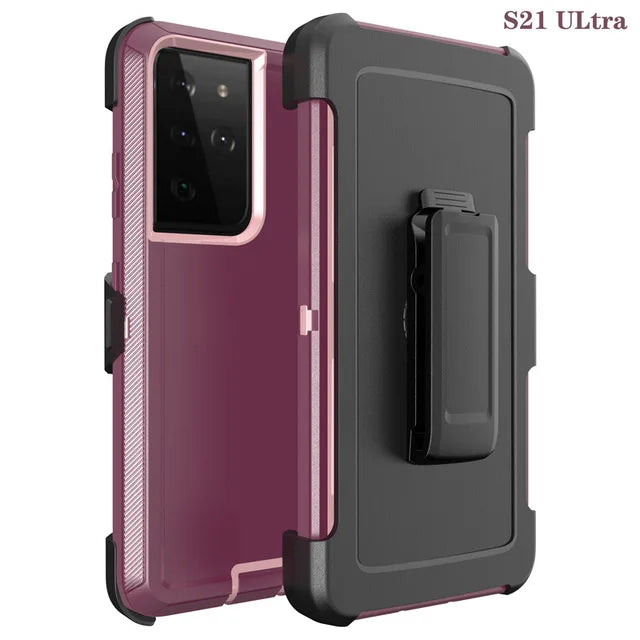 3 IN1 For Samsung Galaxy S22 S21 S20 S23 S24 ULTRA S10 Plus Note 20 10 9 8 Heavy Duty Armor Shockproof + Belt Clip Case Cover