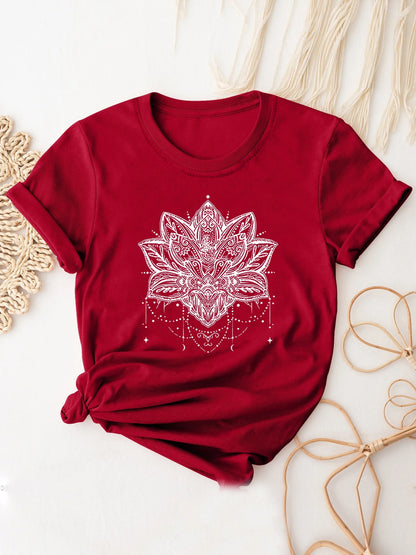 Mandala Shirt for Women Lotus Flower Graphic Tees Short Sleeve Casual Mandala T Shirts Tops