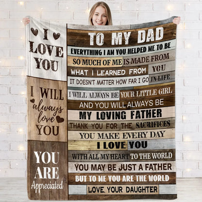 Styleship-Dad Blanket The Best Dad Print Throw Blanket，Soft Cozy Luxury for Father Daddy Papa Pappy Grandpa，Men Gift for Fathers Day Birthday Christmas