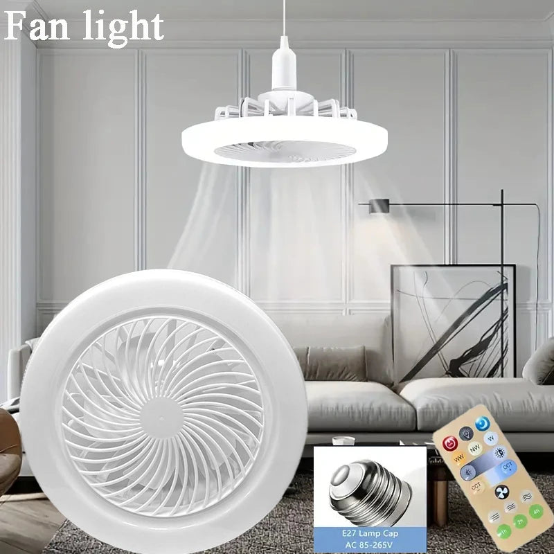 Socket Fan Light with Remote, 10in Small Ceiling Fan Lights with Remote Control, E27 Base Screw in Fan Light with 3 Light Modes & 3 Fan Speed for Kitchen, Bedroom, Small Rooms