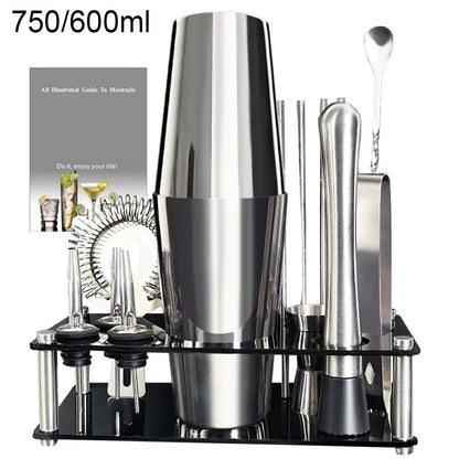 13-22Pcs 750ml 600ml Boston Cocktail Shaker Bar Tool Set Bartender Kit w/ Holder