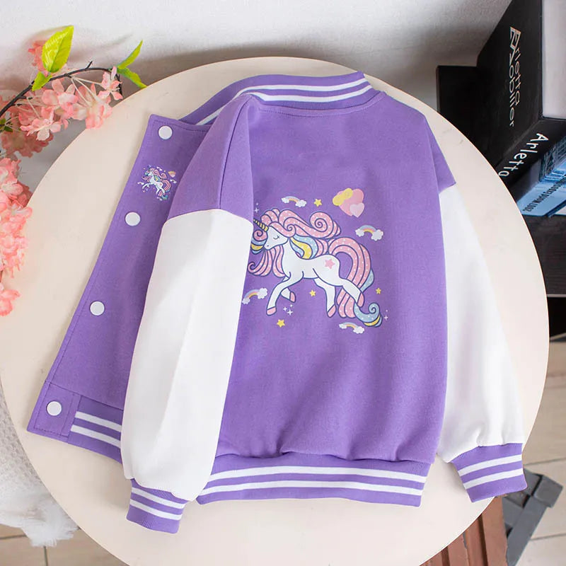 Kids Girls' Baseball Jacket Unicorn Active Button School Coat Outerwear