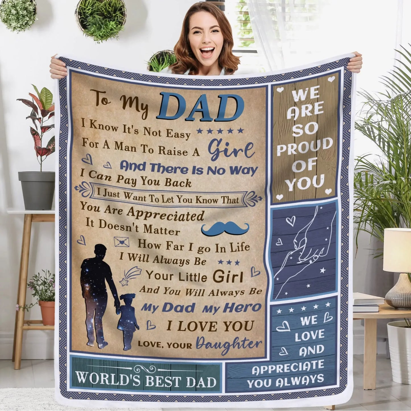 Styleship-Dad Blanket The Best Dad Print Throw Blanket，Soft Cozy Luxury for Father Daddy Papa Pappy Grandpa，Men Gift for Fathers Day Birthday Christmas